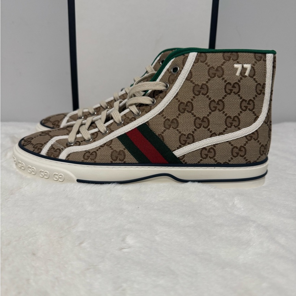 Gucci Beige GG Canvas High-Top Sneaker with Green & Red Web - Picture 3 of 7